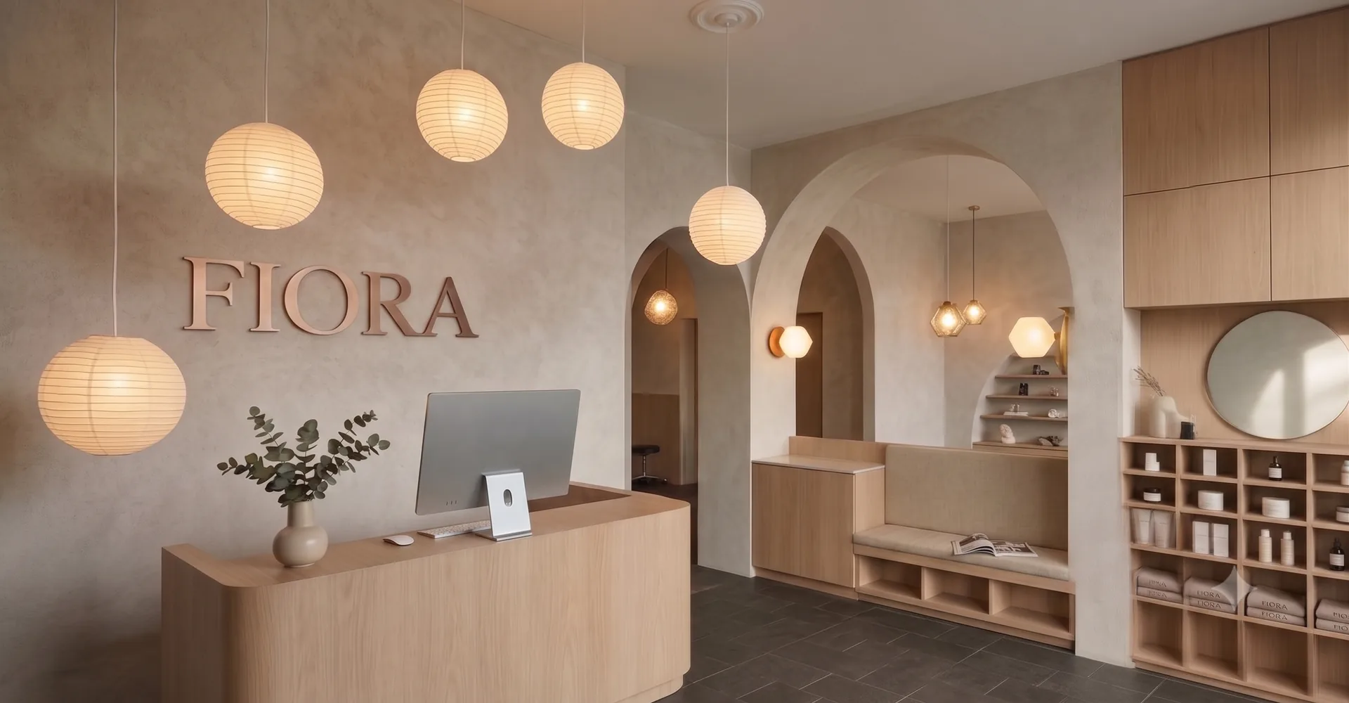 The Fiora Salon & Spa reception area in Ashland, MA
